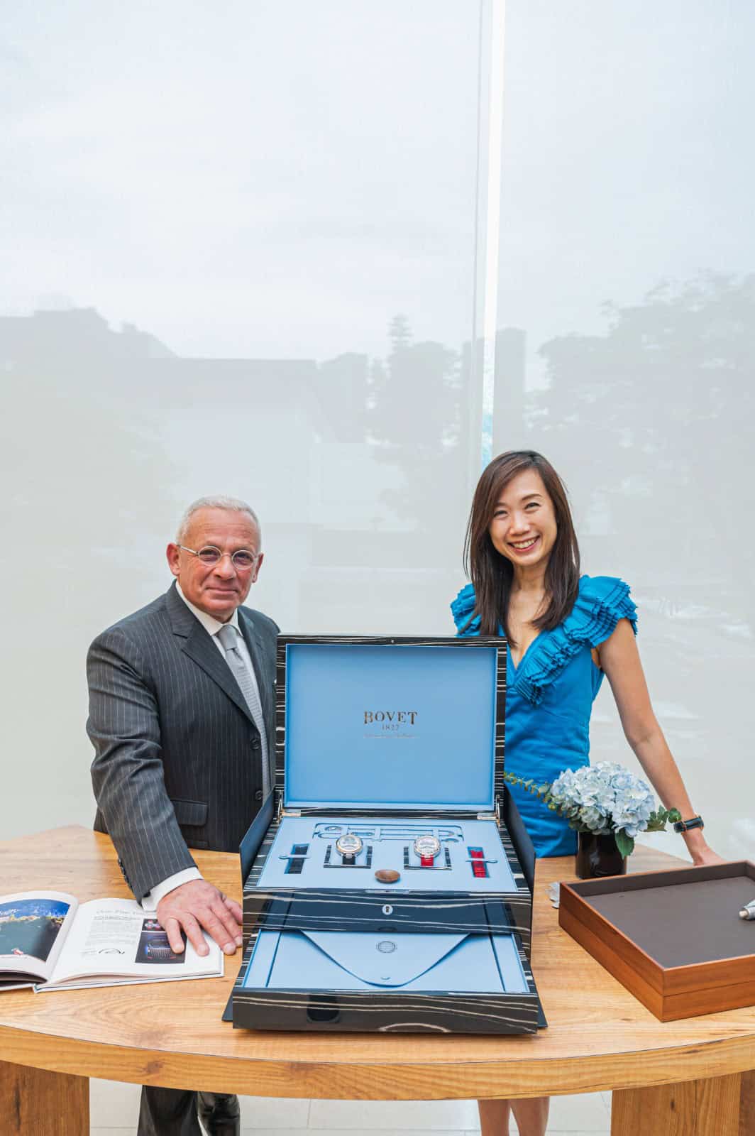 Elegant Bovet timepiece showcased during Boat Tail debut in Asia.