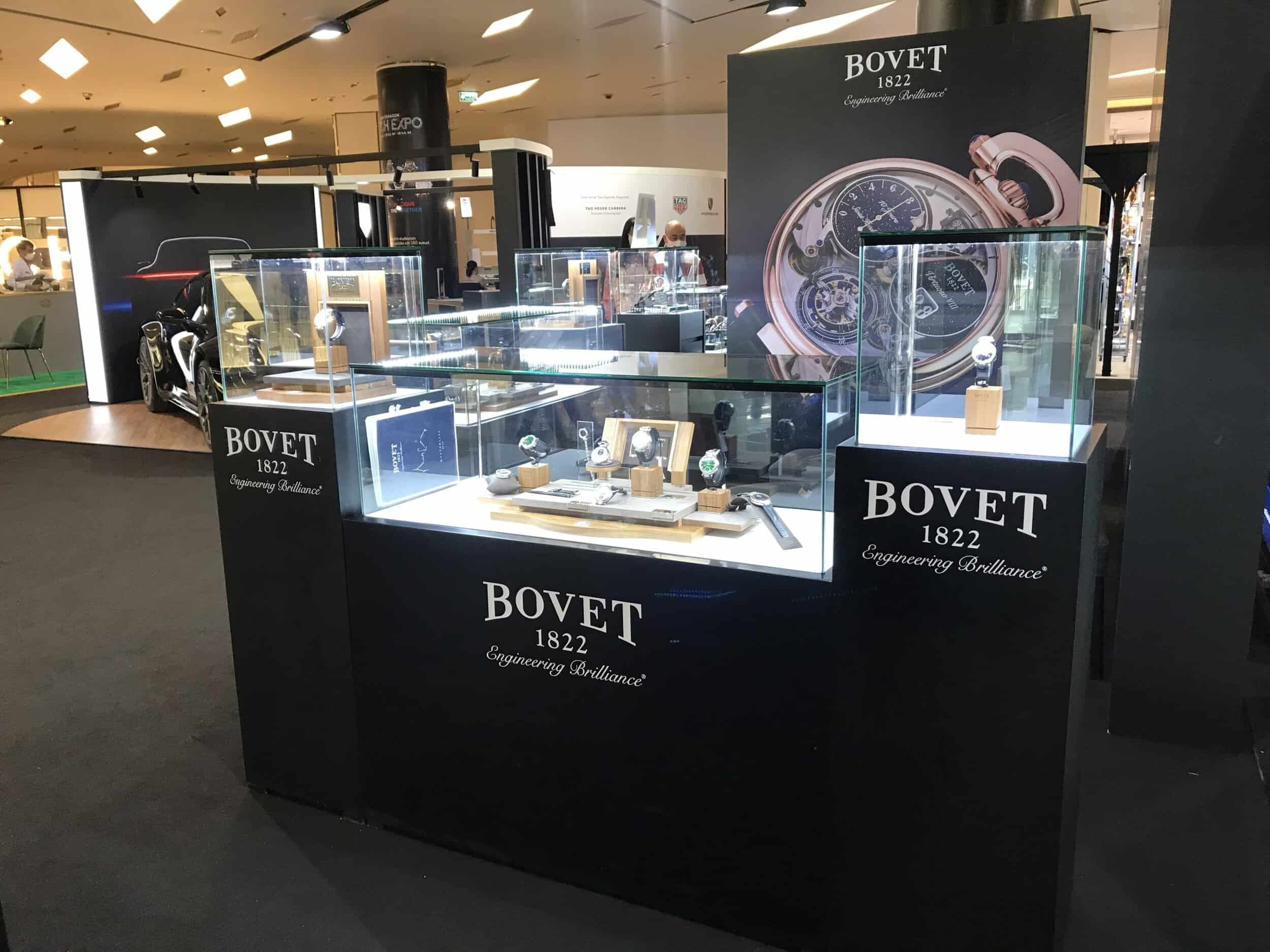 Elegant Bovet timepieces display at the Bangkok Pop Up event, showcasing craftsmanship and luxury in.