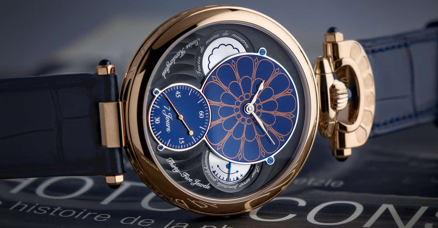 Elegant Bovet timepiece featuring intricate floral-inspired dial design and luxurious gold case, exe.