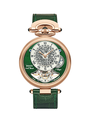 Luxurious Bovet timepiece with intricate dial and green leather strap, from Fleurier - Orbis Mundi c.