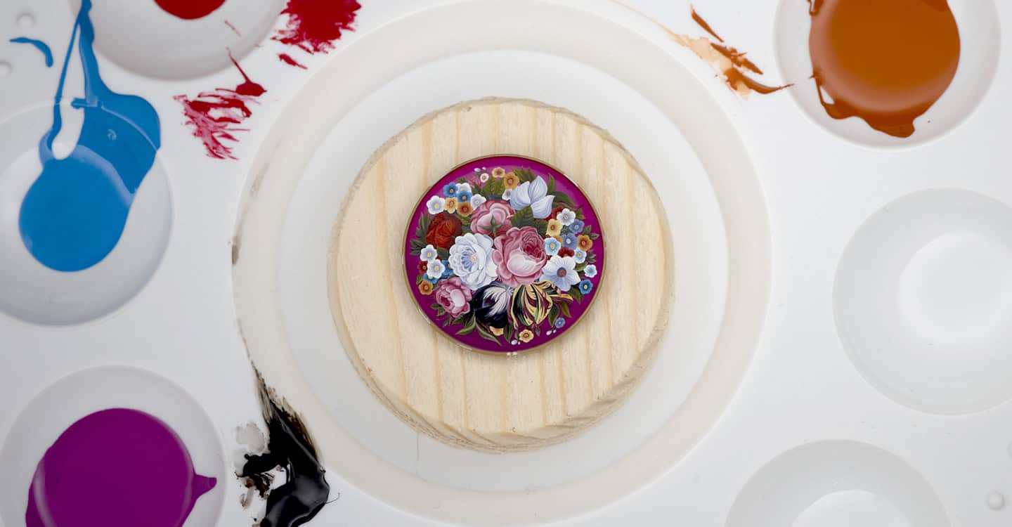 Exquisite handcrafted timepiece with floral design, part of the Manufacture collection.
